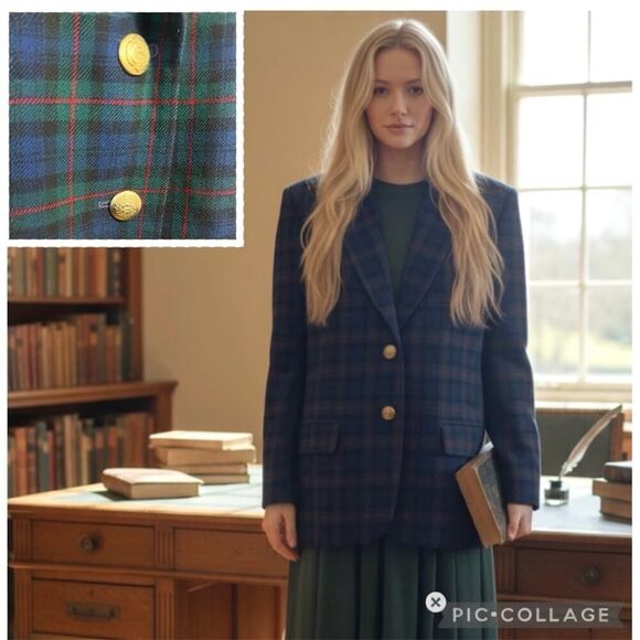 Pendleton Jackets & Blazers - Vtg Pendleton Plus 16W Black Watch
Tartan Blazer 100% Wool Gold Button Academia
